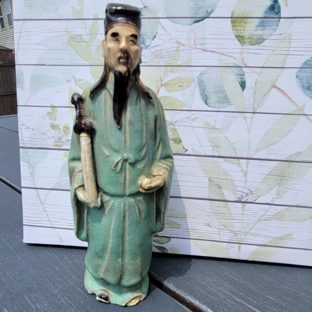 Vintage Chalkware Chinese Man Figurine ~ Confucius? ~ Mud Man? Antique?